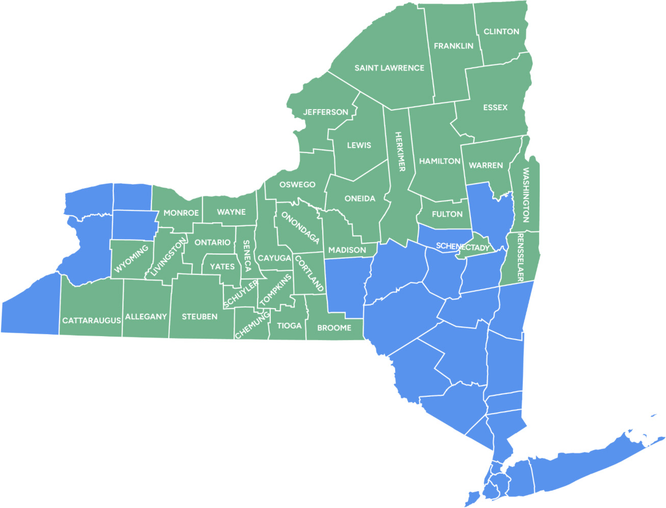 Coverage map across New York counties
